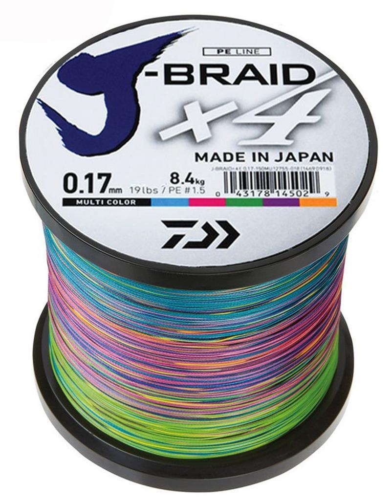 DAIWA J BRAID X4 BRAID LINE 1500m MULTI COLOUR - 20lb