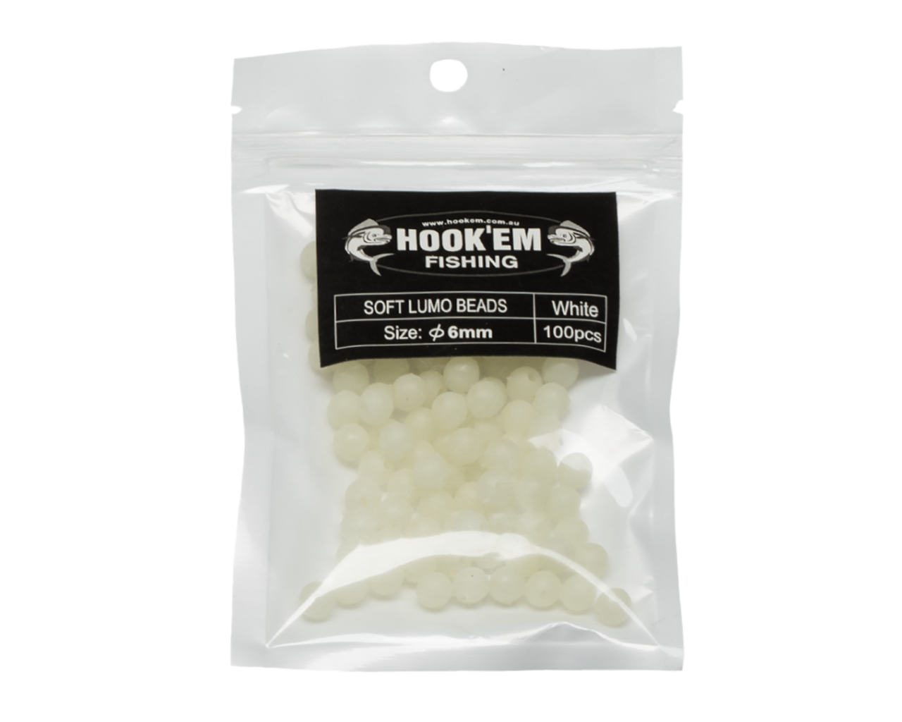 HOOK EM LUMO SOFT GLOW BEADS ROUND - WHITE