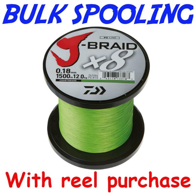 BULK SPOOL UP - DAIWA J BRAID X8 BRAID LINE CHARTREUSE - PER 100yds